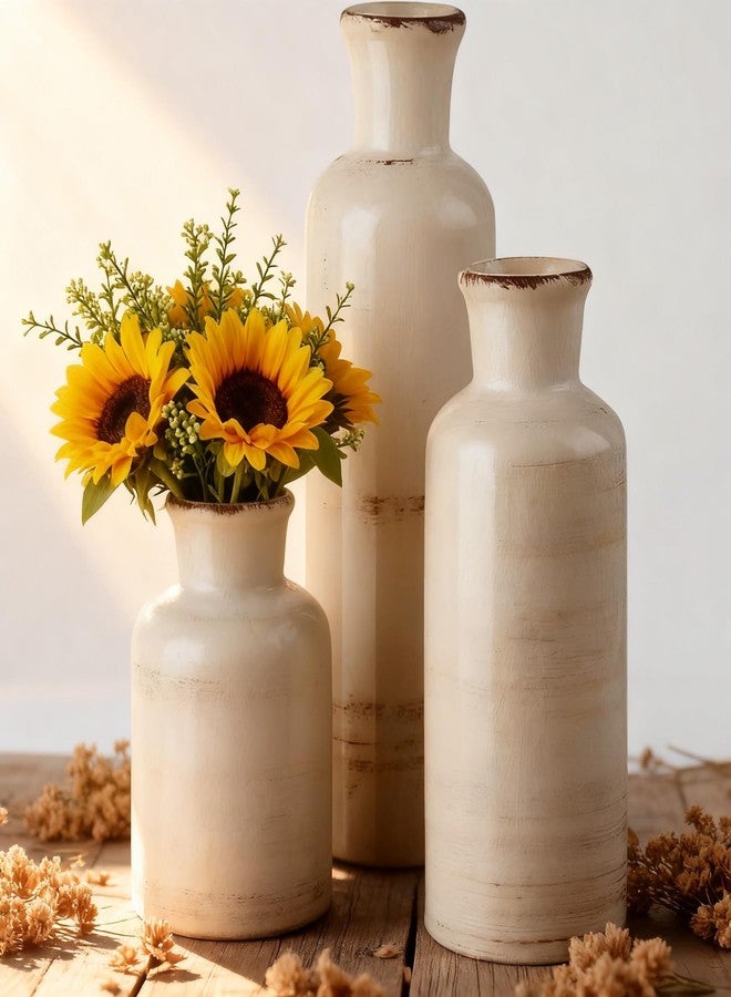 Fuukou Ceramic Vase Set of 3,Small Rustic Flower Vases for Home Decor,Farmhouse Bud Vases for Flowers,Minimalist Decorative Vase for Table Centerpiece,Shelf,Mantel & Wedding - Image 1